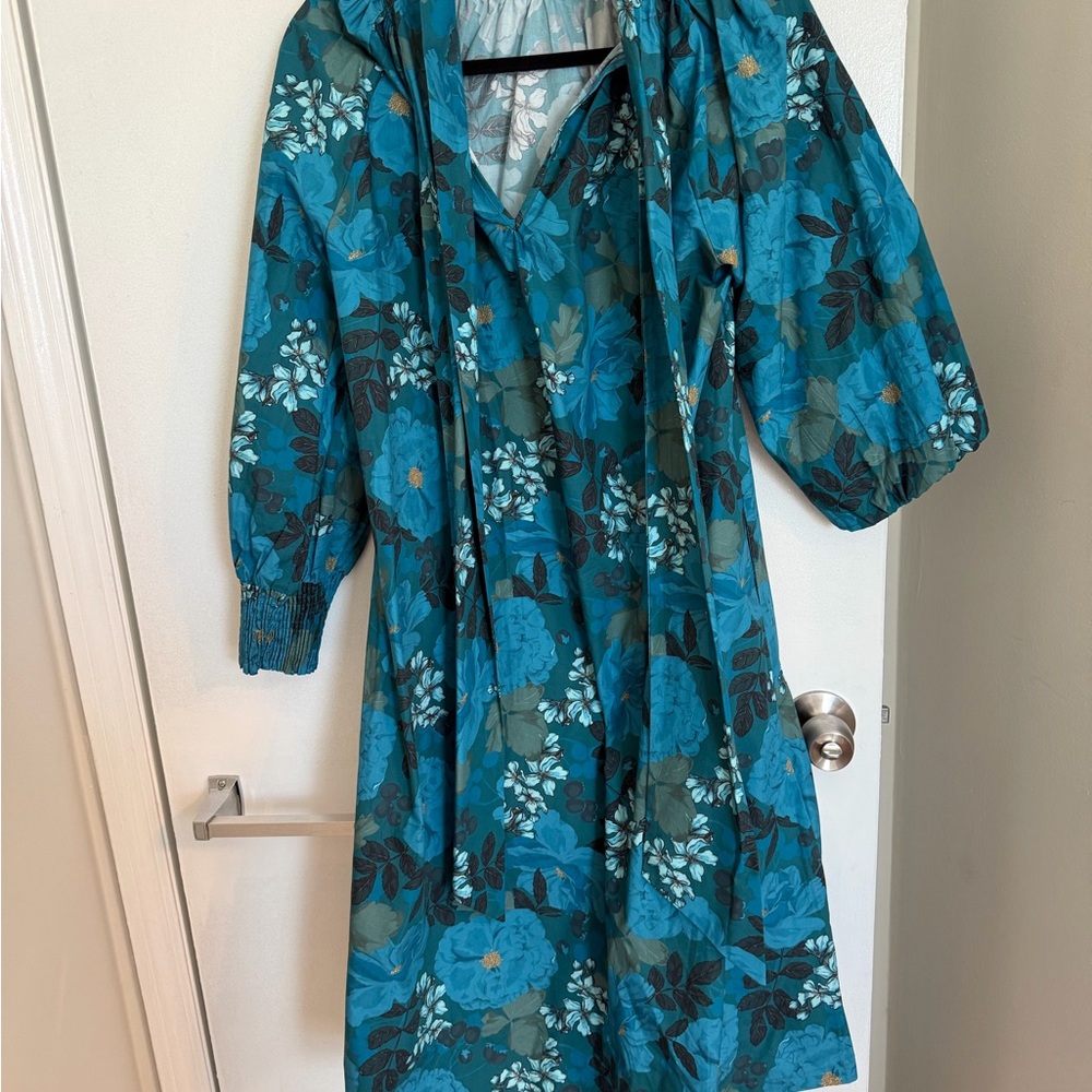 Floral Blue Dress with Hood